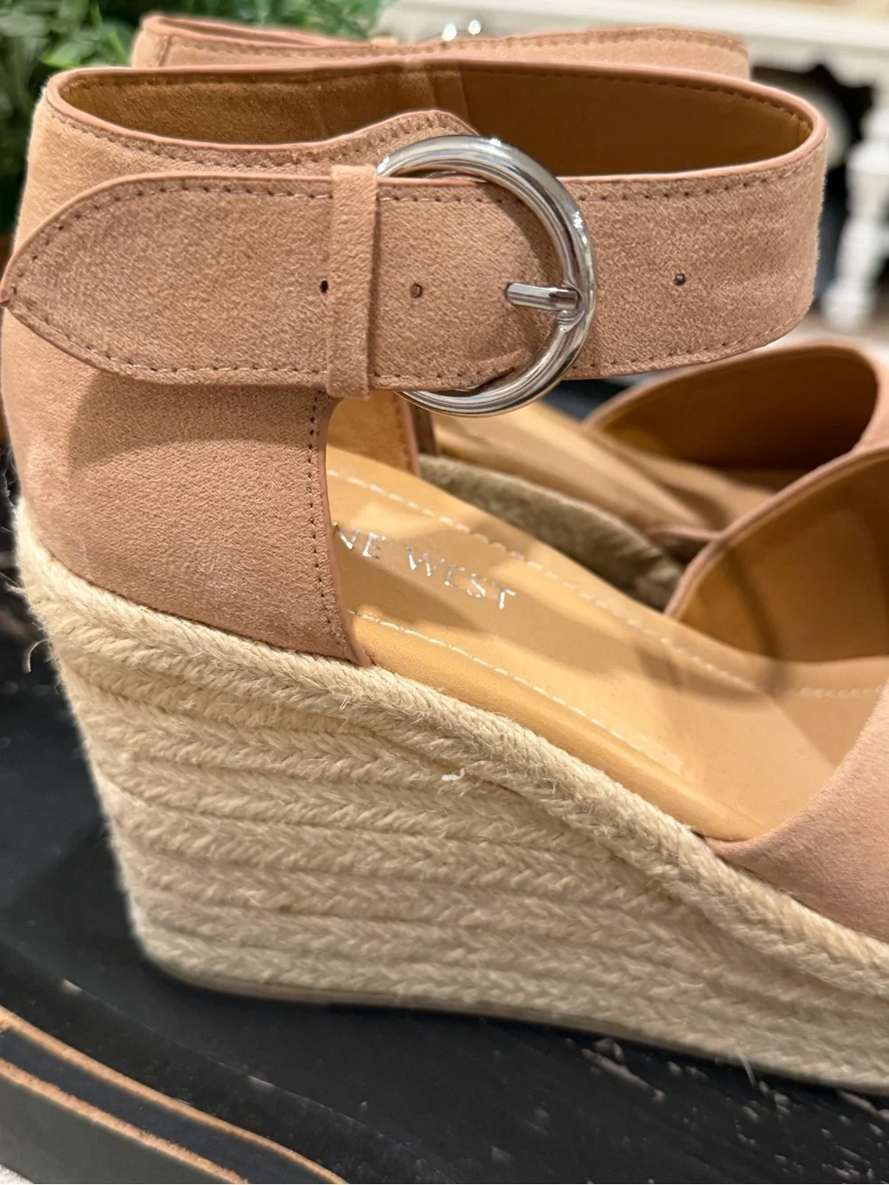 Nine West Tan Suede Espadrille Platform Wedge Sandals with Ankle Buckle - Picture 4 of 11